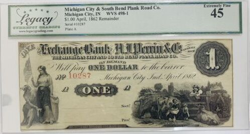 Banknoten Exchange Bank Of AJ Perrin &amp; CO Michigan City, IN $1 