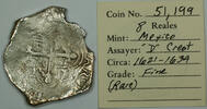 Weltmünzen 8 Reales Circa 1621-1634 Mexico Silver Cob Coin D Crest, Fine (Rare) -