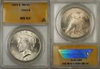 USA 1923 $ $1 Peace Silver Dollar Coin ANACS MS-63 (Better Coin 8A) -