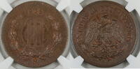 Weltmünzen 10 Centavos Mexico Bronze, NGC MS-64 BN -