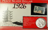 USA 8 Cent 1926-S Peace Silver Dollar Circulated Coin Goddard Stamp & Fact Sheet -