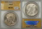 USA Dollar Peace Silver Coin $1 ANACS MS 63 Light Toning -