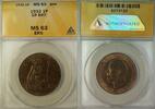 Weltmünzen 1 Penny Great Britain King George the Fifth V ANACS MS-62 Brown -