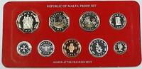 Weltmünzen Republic of Malta Proof Set, 9 Gem Coins, Made by the Franklin Mint W/ COA -