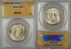 USA Half Dollar 1945-D Walking Liberty Silver 50c ANACS MS 64 -
