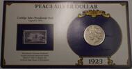 USA Dollar Peace Silver Coin In Stamped Holder with Info Vermont Statehood -