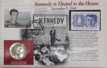 USA Half Dollar Kennedy Collection w/Stamps on Info Card/1946 JFK Elected to House -
