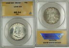 USA Half Dollar Franklin Silver Coin ANACS MS-64 FBL Beautiful Light Toning GK -