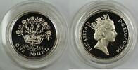 European Coins 1986 United Kingdom Silver Proof Piedfort One Pound Coin- Flax Plant- W/COA -