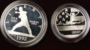 USA Dollar 1992-S USA Olympics Baseball Silver Coin & Gymnastics Half Dol. in OGP -