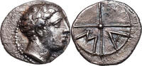 Massalia. Gallien (410-385 BCE) AR Obol Apollo / Vierspeichiges Rad. M-A. Feiner Kopf! -