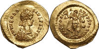 Theodosius II. (408-450) AV Tremissis Konstantinopel. Viktoria mit Kranz u. Kreuzglobus, Stern. Top! -