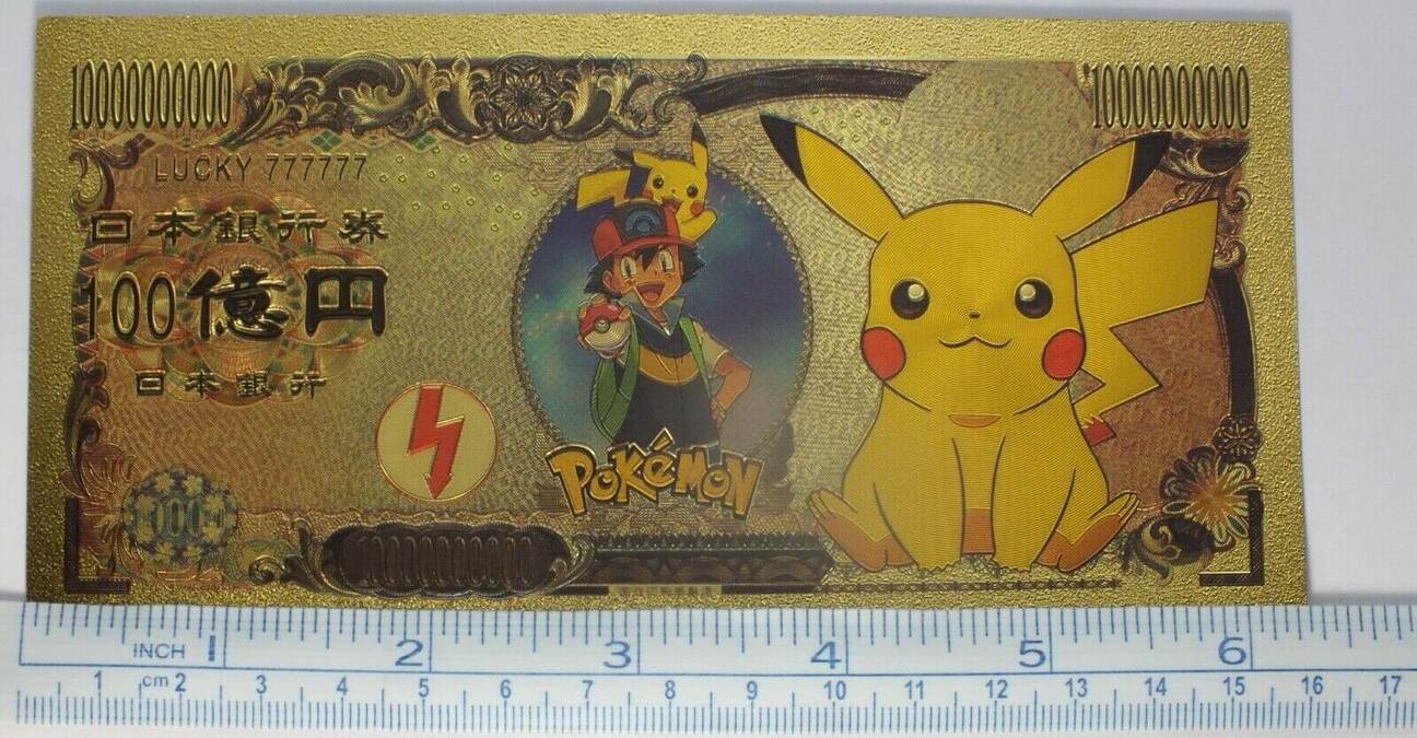 USA Banknoten Pokemon Charmander Eevee 10B Yen Novelty 24K Gold Foil Plated  Note Bill GFN52