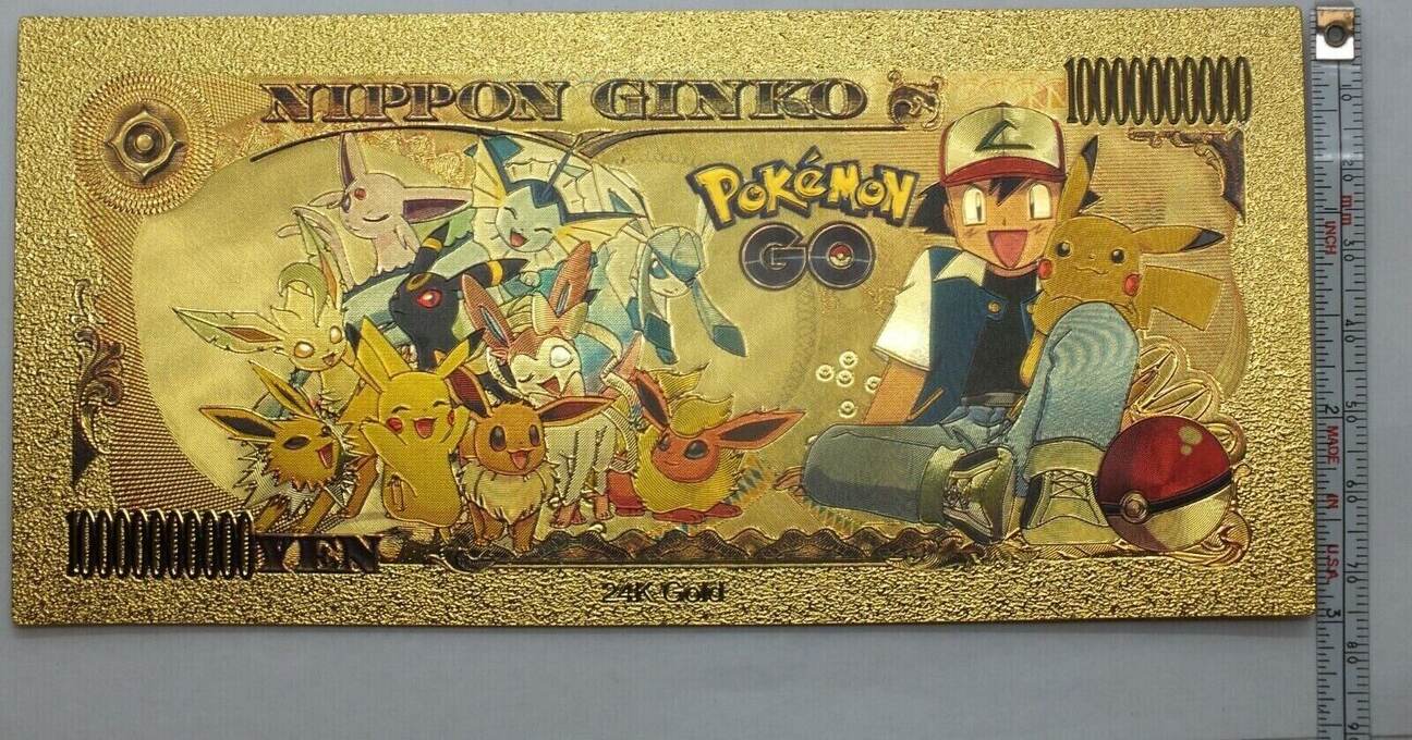 USA Banknoten Pokemon Charmander Eevee 10B Yen Novelty 24K Gold Foil Plated  Note Bill GFN52