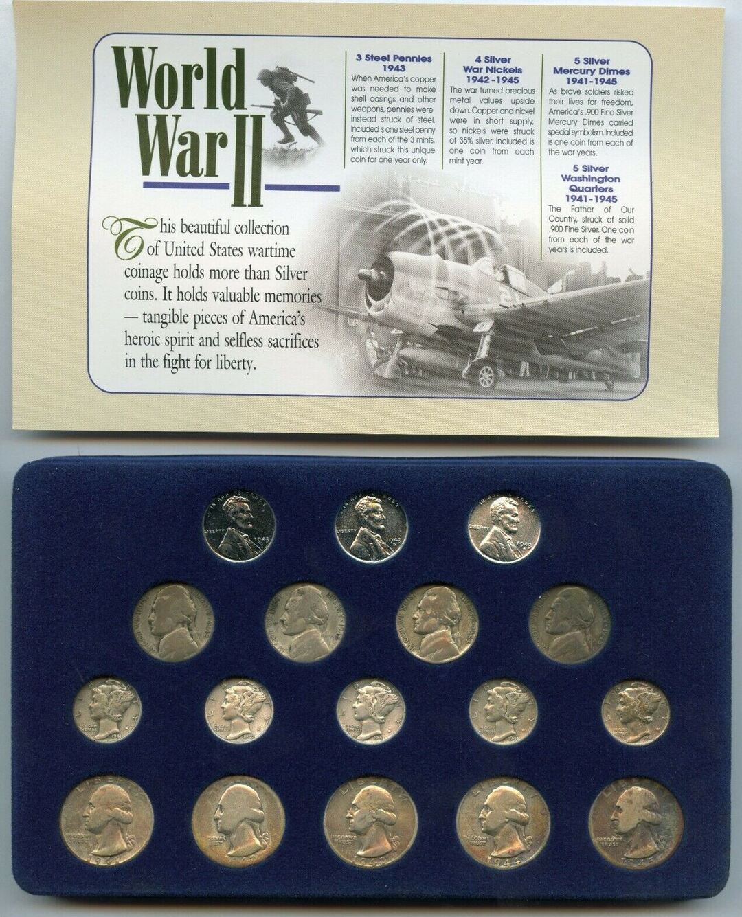 USA World War 2 Coin Collection Silver Steel Set WWII US United