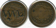 USA Half Cent Braided Hair WVL Counterstamp Penny Coin - H96 -