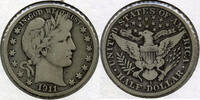 USA Half Dollar 1911-S Barber Silver - San Francisco Mint - A663 -