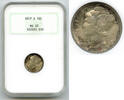 USA Dime 1917-S Mercury Silver NGC MS 65 Certified Toning Toned - San Francisco K678 -