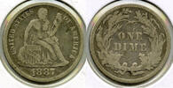 USA Dime 1887 Seated Liberty Silver  - Philadelphia Mint - L531  16.27 £ Tax included +  -0.74 £ shipping