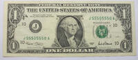 US Paper Money 2001 $ 1 Federal Reserve Note Binary Repeater Radar Fancy Serial Note - J965 -