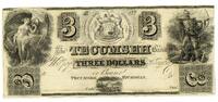 US Paper Money 1838 $ 3 Obsolete Bank Note Tecumseh Michigan Currency - R912 -