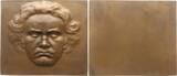 Berühmte Personen - Musiker und Komponisten Große einseitige Bronzeplakette 1927 v. Hartig, auf den 100. Todestag Ludwig van Beethoven, 1770 - 1827 UNC-, mattiert, kl. Flecken