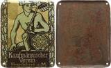 Frankfurt, Stadt Emaillierte Werbeblechplakette 1914 50 Jahre Kaufmännischer Verein Frankfurt a.M. Sehr selten, EF, an Rs. etwas Flugrost