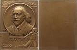 Berühmte Personen - Schriftsteller und Dichter Einseitige Bronzeplakette o.J. (1900 - 1910) v. Mayer und Wilhelm, Stuttgart, auf William Shakespeare, 1564 - 1616 Selten, UNC-