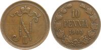Finnland 10 Penniä Nikolaus II. von Russland, 1894 - 1917 -