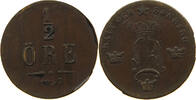 SWEDEN 1/2 ÖRE OSCAR I. (1844-1859) PLANCHET ERROR -
