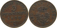 BRANDENBURG PREUßEN 3 PFENNIG 1870 B Wilhelm I. 1861-1888 SS 8.67 £  +  6.06 £ shipping