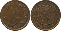 NETHERLANDS 1/2 CENT Wilhelmina 1890-1948 OFF-CENTER -