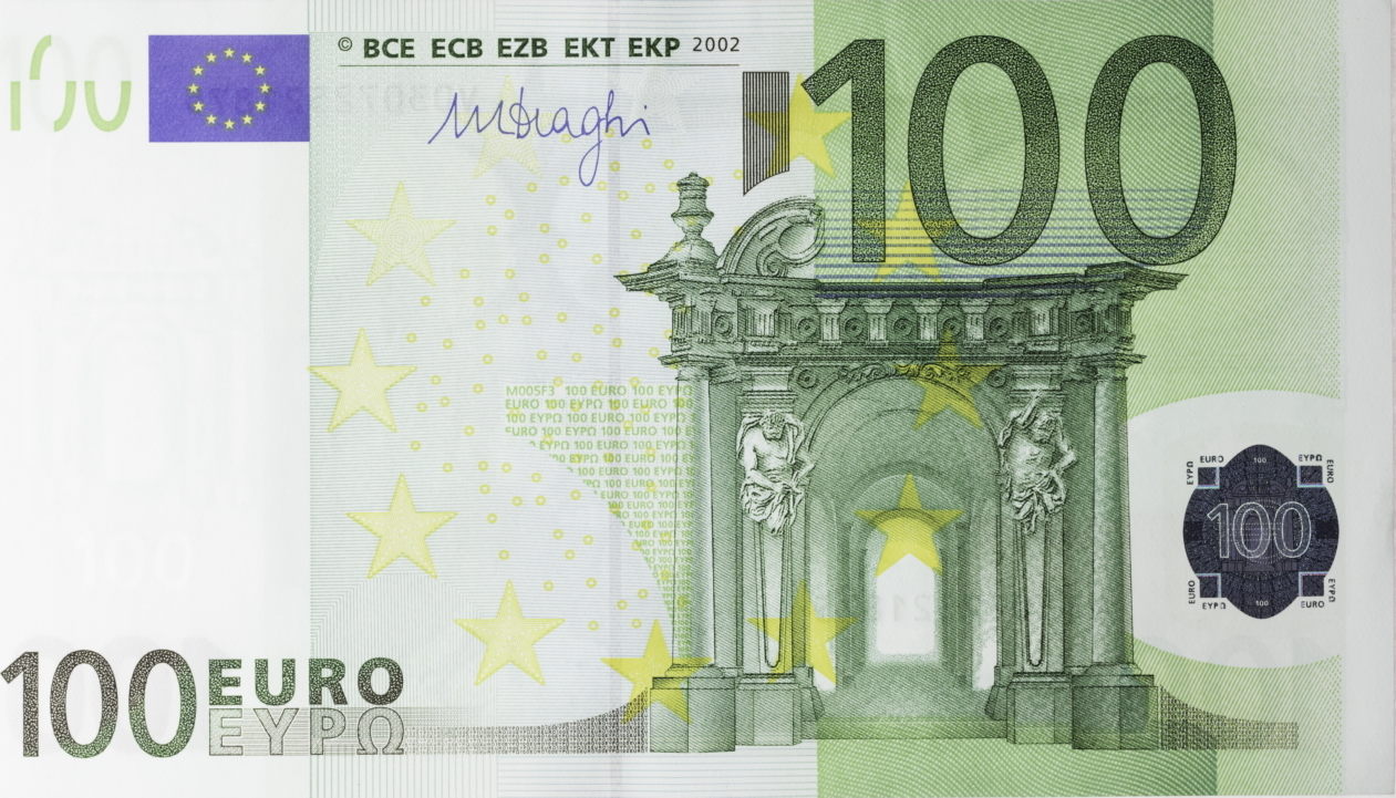 100 евро как выглядит купюра сейчас фото Europa 100 Euro 2002 Euro Banknote, 1. Serie Barock und Rokoko (2002-2012) I GEM