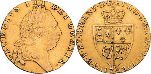 Großbritannien Spade Guinea 1793 George III. (1760-1820), Fünfter Typ, London VF