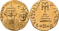 Byzanz Solidus 654-659 Constans II. mit Constantinus IV., Büsten mit Kreuzkronen / Stufenkreuz etwas