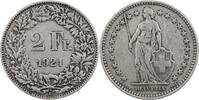 Schweiz 2 Franken 1921 B Helvetia - Kursmünze (1874-1967) ss 12.15 £ Tax included +  8.68 £ shipping