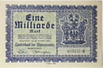 Rheinprovinz 1000000000 Mark Serienbanknote -