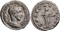 Römische Kaiserzeit Denar Gordianus III., Büste / SALVS AVGVSTI, Salus mit Schlange -