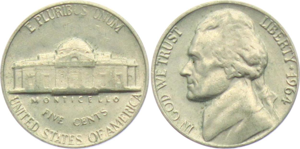 USA 1964 5 Cents Thomas Jefferson VF MA Shops