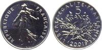 5 Francs - Silber 2001 Frankreich Semeuse - Säerin vor aufgehender Sonne st / BU in Originalbox mit Zertifikat