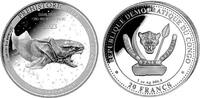 20 Francs 2023 Kongo Dunkleotesos - Prähistorischer Dinosaurier - 1 Silberunze st in Kapsel