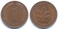 BRD Stahl/kupferplattiert – extra Ast im Baumstamm 1 Pfennig 1950 D sehr schön/vorzüglich