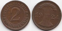 Weimarer Republik 2 Rentenpfennig Kupfer – Stempeldrehung -