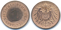Kaiserreich großer Adler - Kupfer 1 Pfennig 1913 G fast prägefrisch