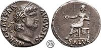 Nero (54-68) Roma, Kopf / Salus auf Thron, prachtvolles Exemplar mit feinem Portrait, ex UBS, Denar 65-66 n. Chr. ss-vz
