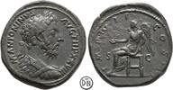 Marcus Aurelius (161-180) Roma, Büste / Victoria auf Thron, Markomannenkrieg, sehr seltene Büstenvariante, Sesterz 174 n. Chr. ss
