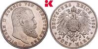 WÜRTTEMBERG 5 Mark 1908. Wilhelm II., 1891-1918. AU