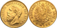 Kaiserreich Baden 5 Mark 1877 G Grosherzog Friedrich I VF