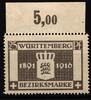Württemberg Württemberg 128 postfrisch vom Oberrand MiNr. 128 postfrisch vom Oberrand -