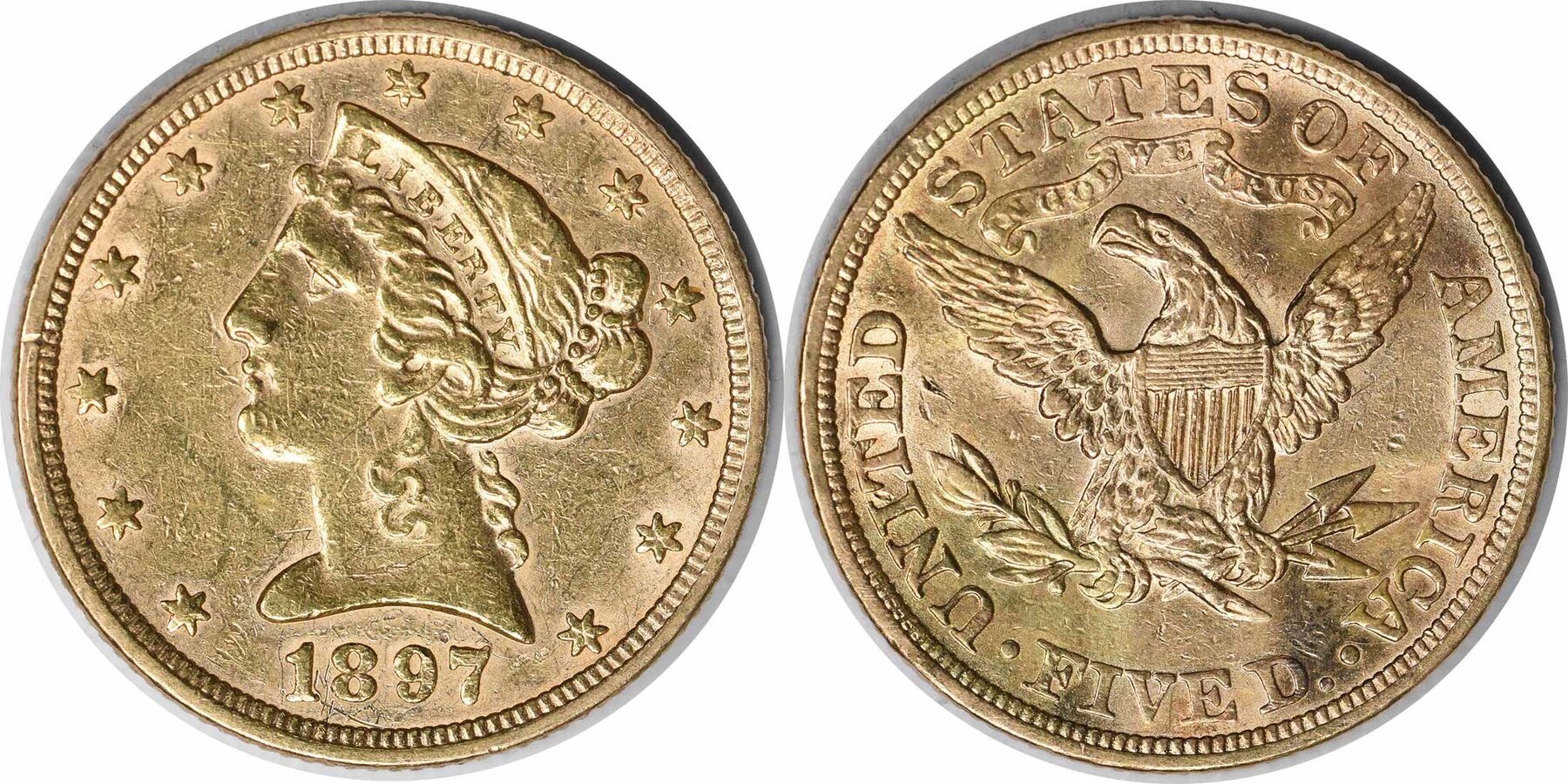 US Five Dollar 1897 No Mint Mark 1897 5 Gold Liberty Head AU58